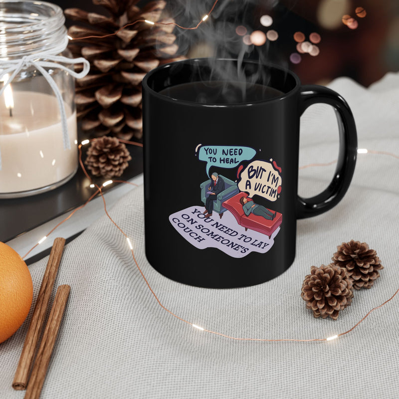 Humorous Healing Black Mug | 11oz & 15oz | Perfect Gift for Therapy Lovers
