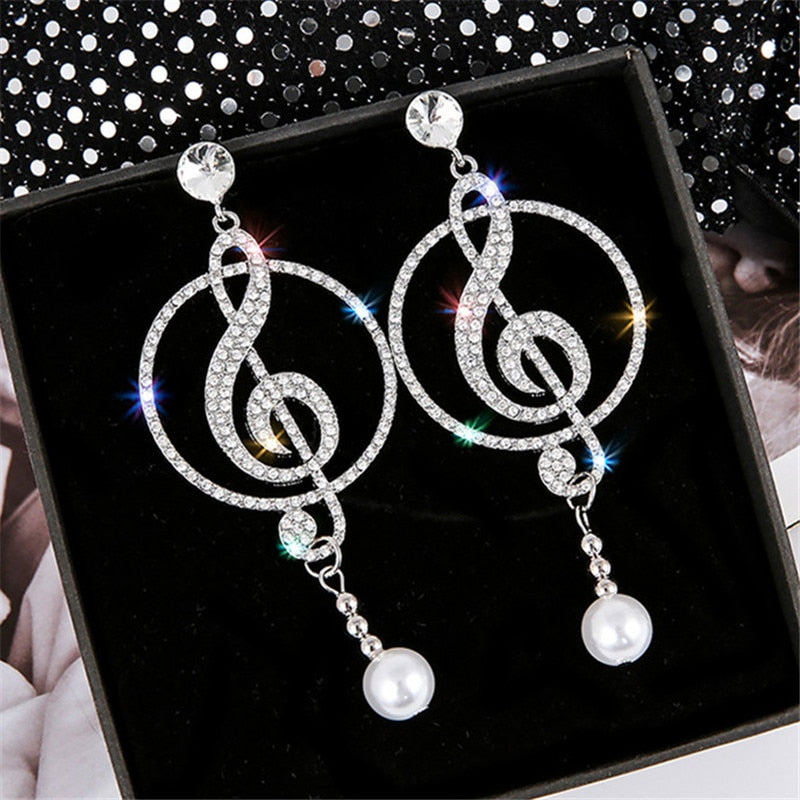 Music Symbol Rhinestone Crystal  Drop Earrings-Lybra Intimates -Accessories