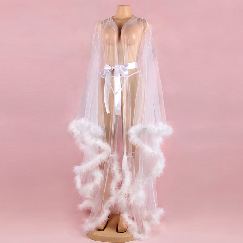 Fur Trim Bridal Robe - Lybra Intimates